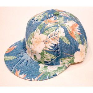 BWGH Blue FLORAL Caribbean TROPICAL Print SIX Panel CAP Hat MADE IN FRANCE O/S